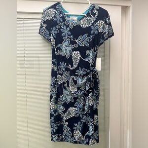 Signature by Robbie Bee Navy and Teal Paisley Midi Dress